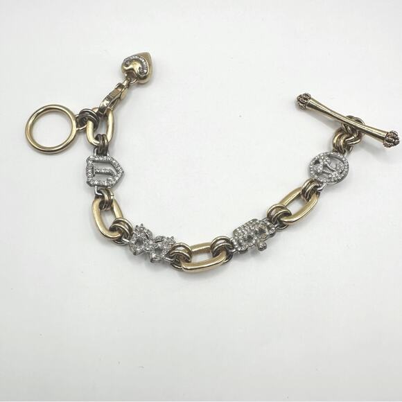 Vintage Juicy Couture Bracelet Charm Y2k Gold tone CZ Rhinestone VTG - Picture 1 of 12